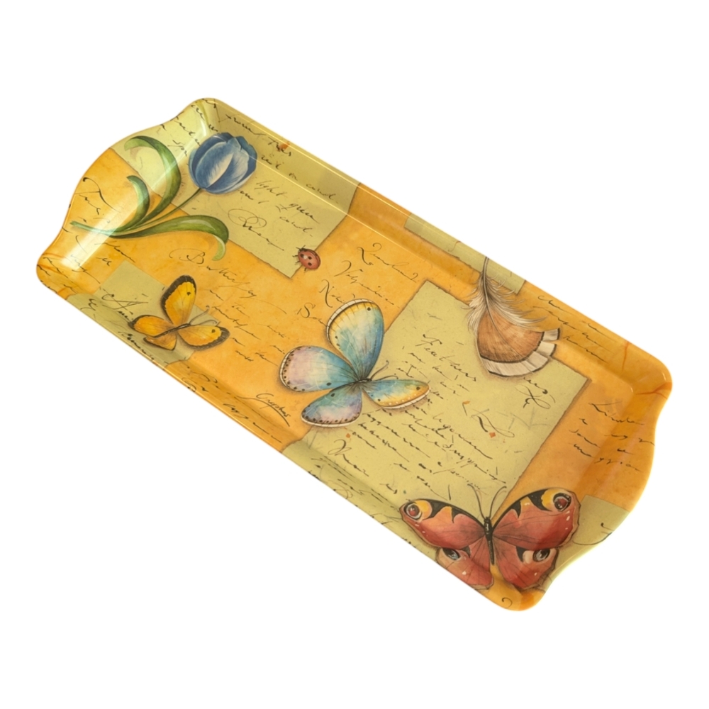 Y2K Melamine Botanical Butterfly Ladybug Floral Serving Tray Made In Italy